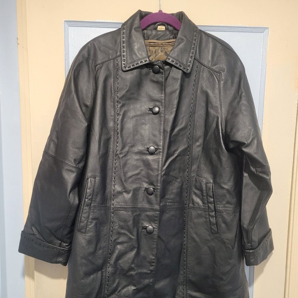 Women's Seventh Avenue Large Leather Coat Black Thermolite Active Zipout Lining